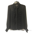 Camicia a maniche lunghe in pizzo nero da donna